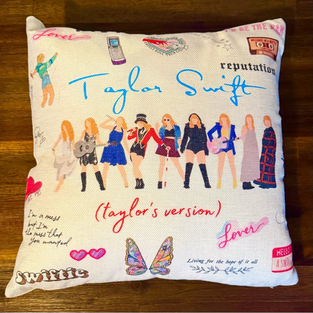 Taylor Swift Throw Pillow Taylors Version 16x16 Zipper Swiftie Eras BONUS CUP